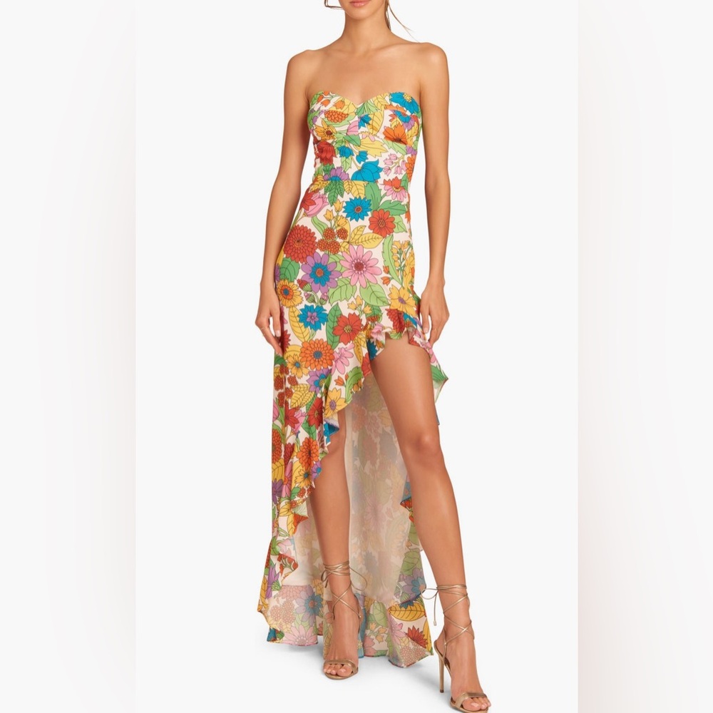 AMANDA UPRICHARD Eden Ruffle Floral High-low Gown In Poppy Floral